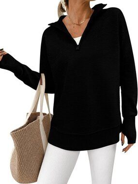 ✨Prettygarden Quarter Zip Sweater Small Black NWT